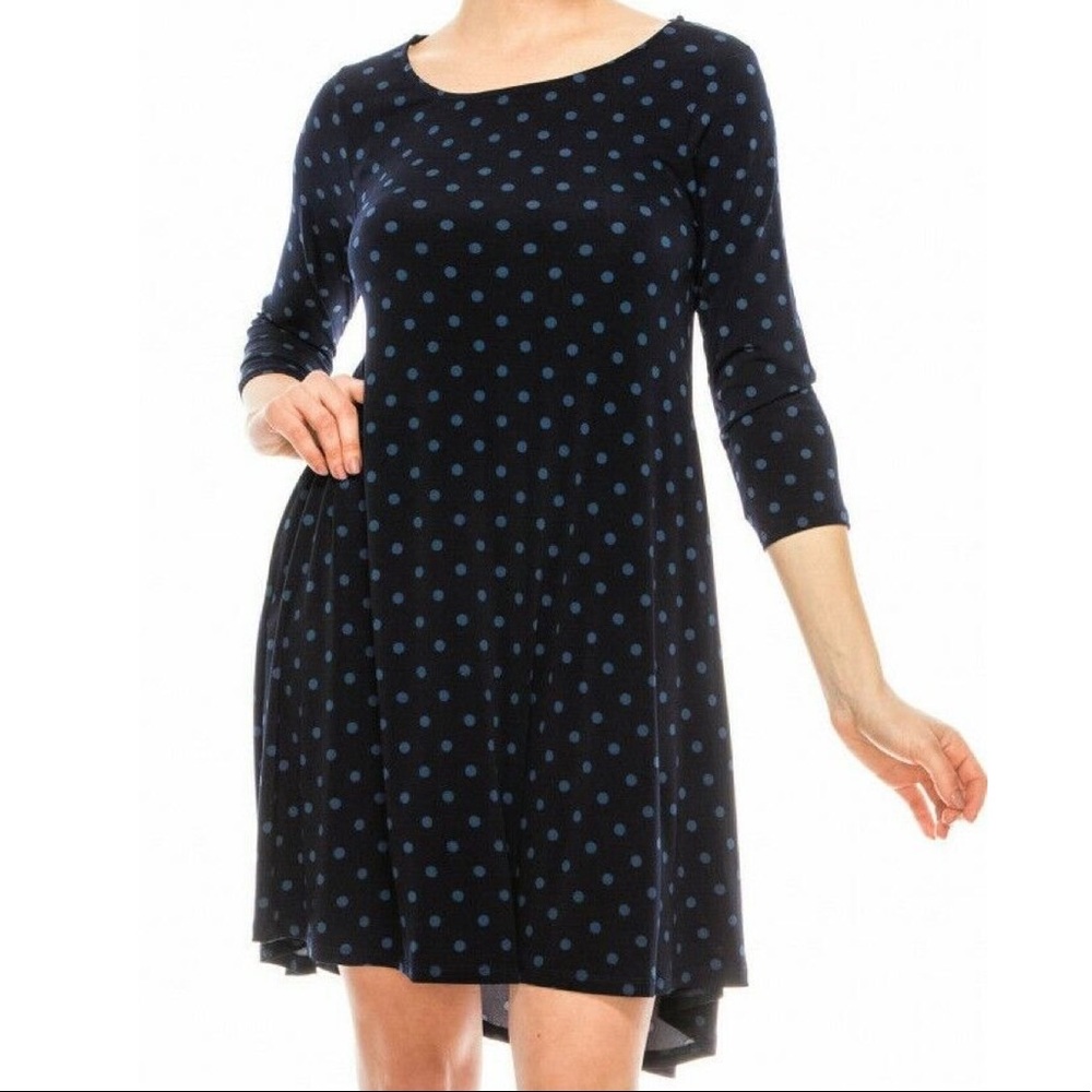 Nina Leonard Quarter Sleeve Polka Dot Swing Dress